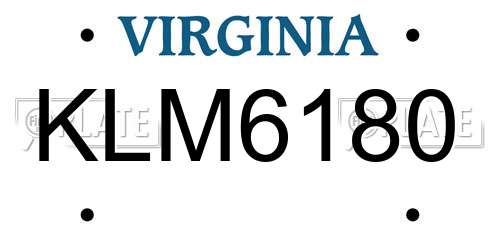 KLM6180 Virginia License Plate