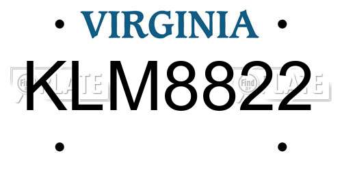 KLM8822 Virginia License Plate