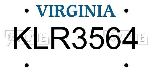KLR3564 Virginia License Plate