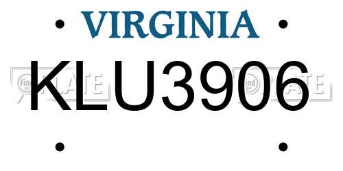 KLU3906 Virginia License Plate