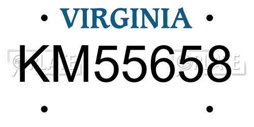 KM55658 Virginia License Plate