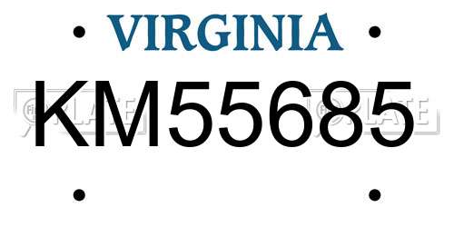 KM55685 Virginia License Plate