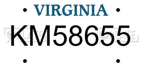 KM58655 Virginia License Plate