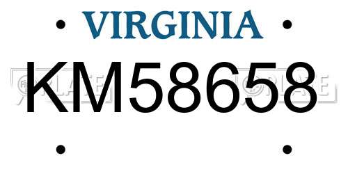 KM58658 Virginia License Plate