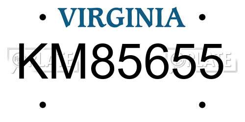KM85655 Virginia License Plate