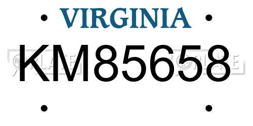 KM85658 Virginia License Plate