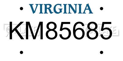 KM85685 Virginia License Plate