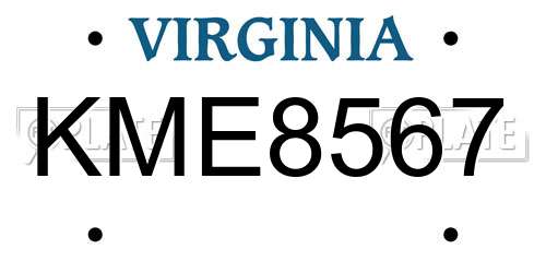 KME8567 Virginia License Plate