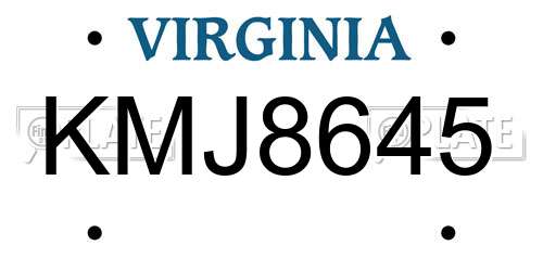 KMJ8645 Virginia License Plate