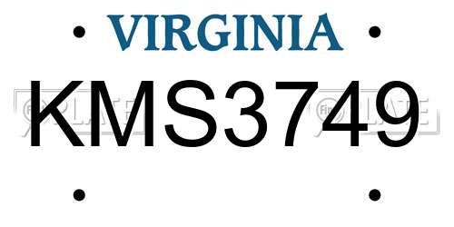 KMS3749 Virginia License Plate
