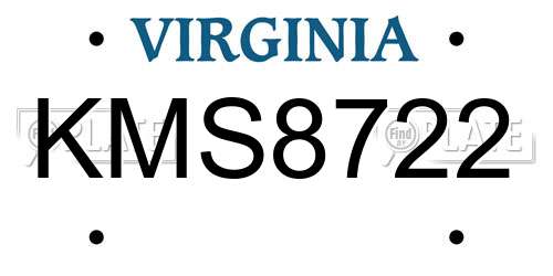 KMS8722 Virginia License Plate