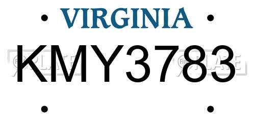 KMY3783 Virginia License Plate