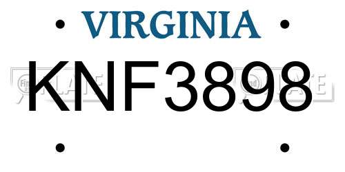 KNF3898 Virginia License Plate