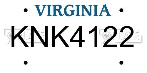 KNK4122 Virginia License Plate