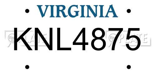 KNL4875 Virginia License Plate