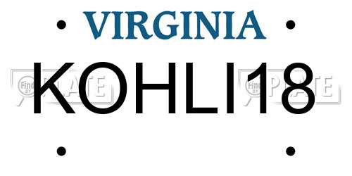 KOHLI18 Virginia License Plate