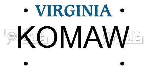 KOMAW Virginia License Plate