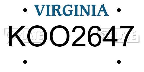 KOO2647 Virginia License Plate