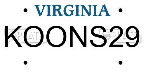 KOONS29 Virginia License Plate