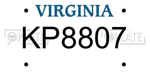 KP8807 Virginia License Plate