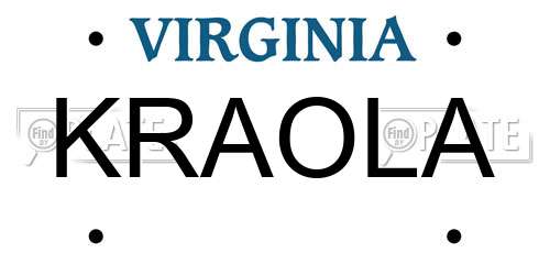 KRAOLA Virginia License Plate