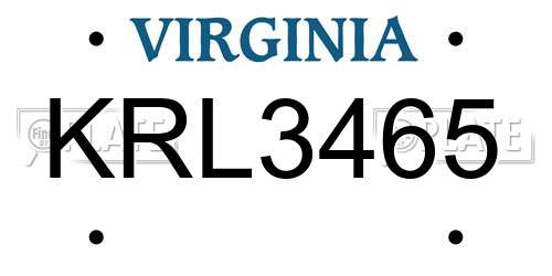 KRL3465 Virginia License Plate