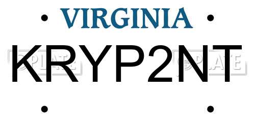 KRYP2NT Virginia License Plate