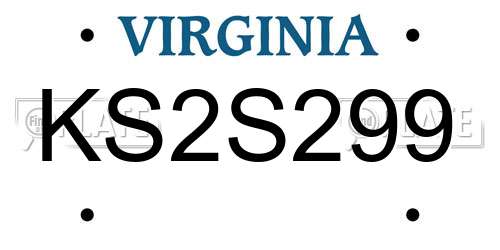 KS2S299 Virginia License Plate