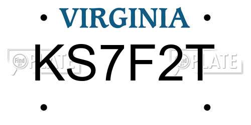 KS7F2T Virginia License Plate
