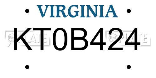 KT0B424 Virginia License Plate