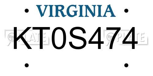 KT0S474 Virginia License Plate