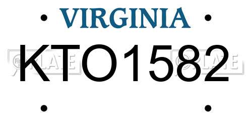 KTO1582 Virginia License Plate