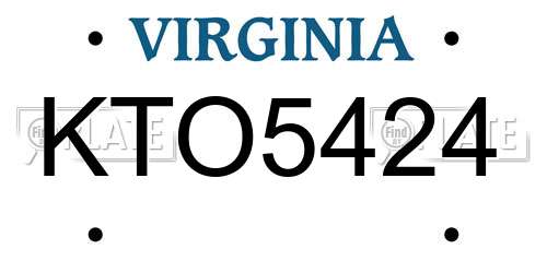 KTO5424 Virginia License Plate