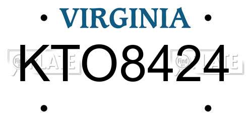 KTO8424 Virginia License Plate