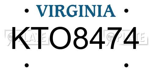 KTO8474 Virginia License Plate