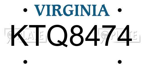 KTQ8474 Virginia License Plate