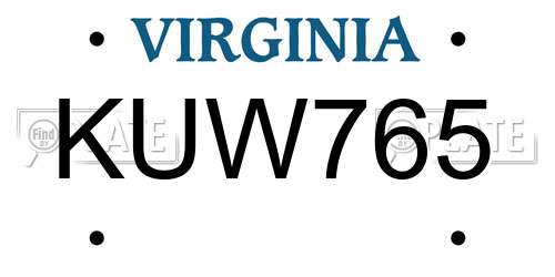 KUW765 Virginia License Plate