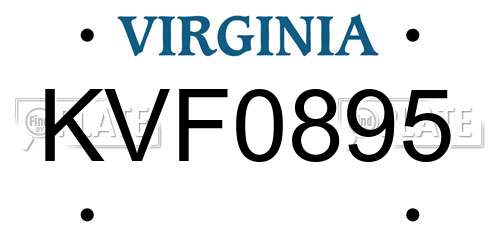 KVF0895 Virginia License Plate
