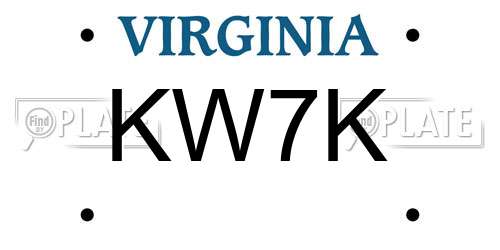 KW7K Virginia License Plate