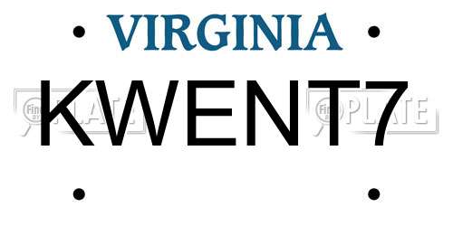 KWENT7 Virginia License Plate