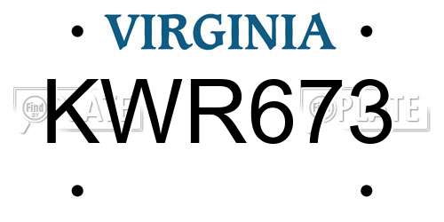 KWR673 Virginia License Plate