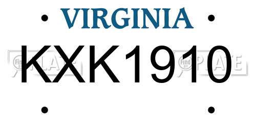 KXK1910 Virginia License Plate