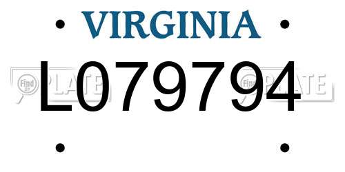 L079794 Virginia License Plate