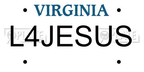 L4JESUS Virginia License Plate