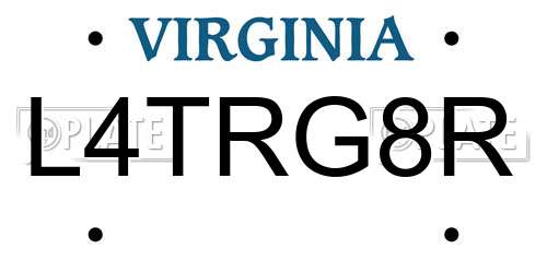 L4TRG8R Virginia License Plate