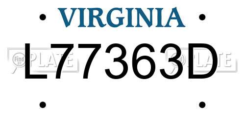 L77363D Virginia License Plate