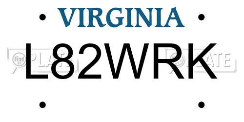 L82WRK Virginia License Plate