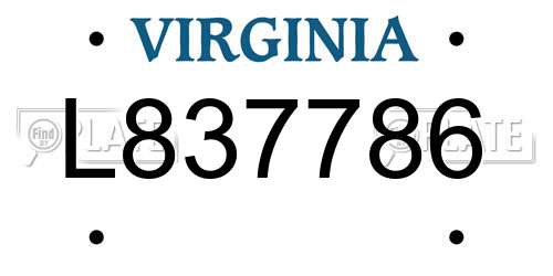 L837786 Virginia License Plate