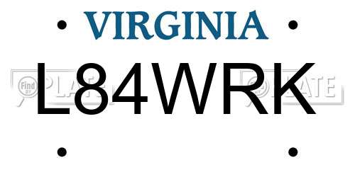 L84WRK Virginia License Plate