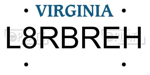 L8RBREH Virginia License Plate